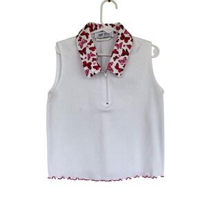 Amy Byer Sleeveless Top Vintage L 12-14 White Pink Butterfly Y2K Lettuce Hem